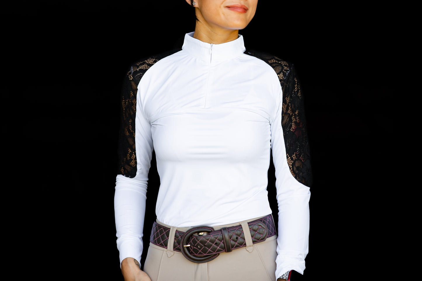White/ Black lace longsleeve zip front