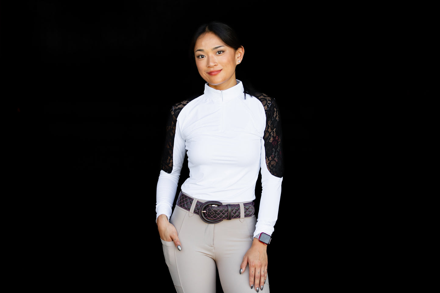 White/ Black lace longsleeve zip front