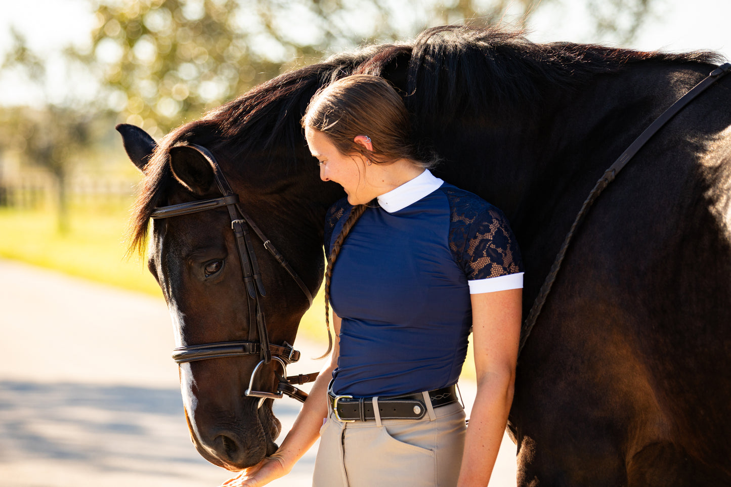 Short Sleeve Lace shirt- Navy